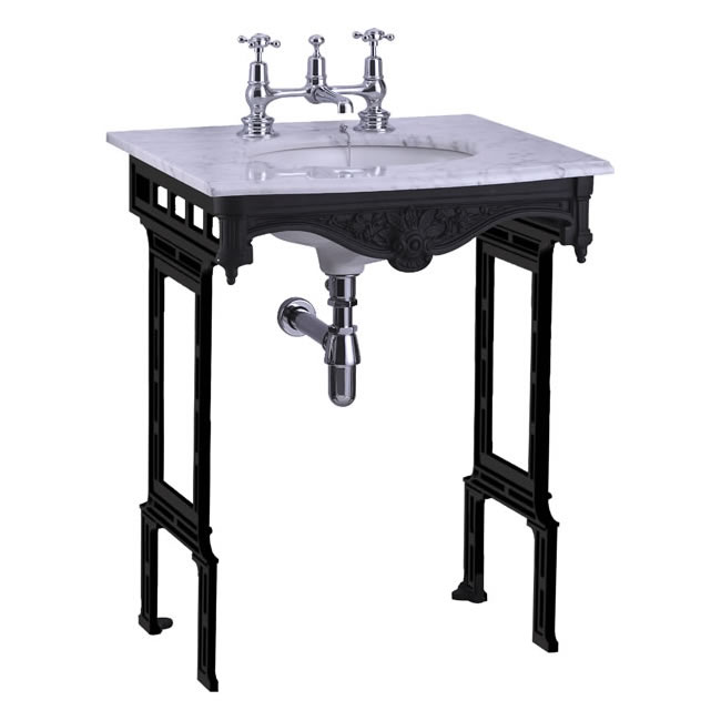 Carrara marble top & basin with black aluminium washstand (shown without back and side splash)